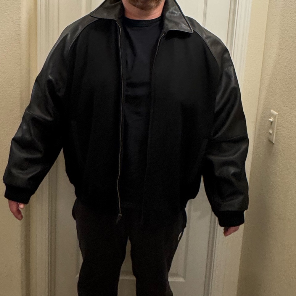 Excelled Men’s Collection Black Bomber Jacket with Leather Sleeves XXXXL - Picture 16 of 16
